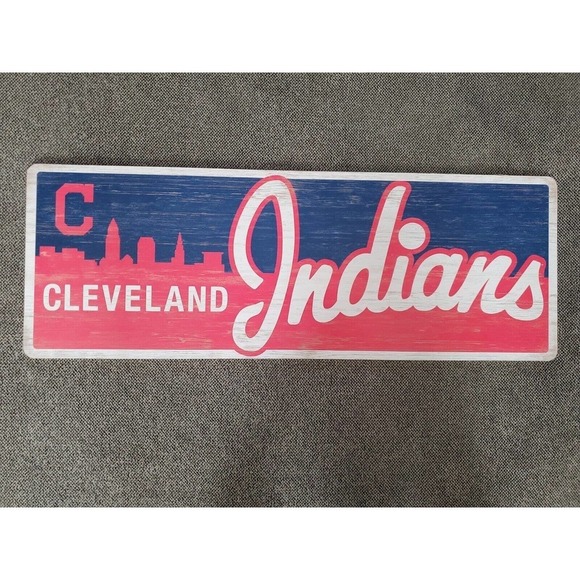 CLEVELAND INDIANS OHIO THEME HARDBOARD WOOD SIGN 28"X10" MLB LICENSED USA SELLER - Picture 1 of 4